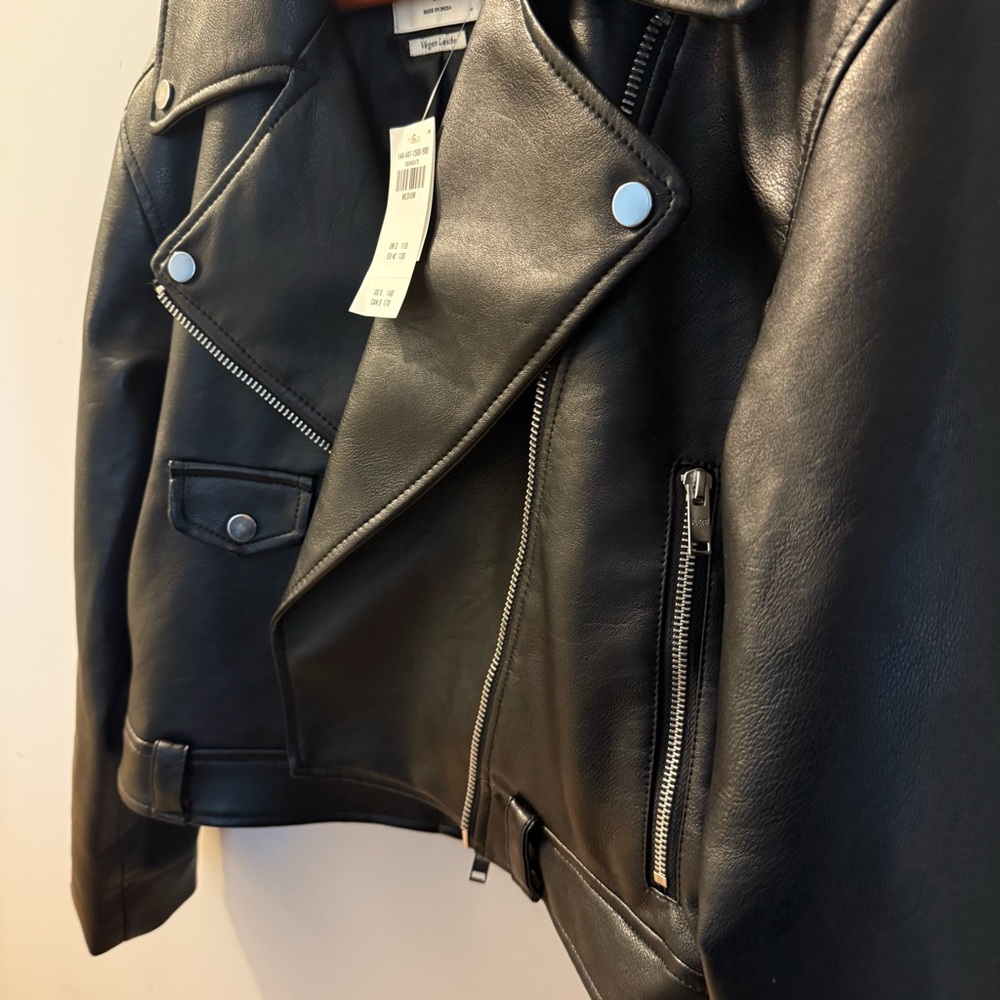 Abercrombie & Fitch Classic Black Leather Biker Jacket - Picture 3 of 4
